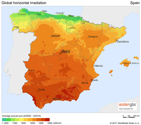 Global horizontal irradiation Spain